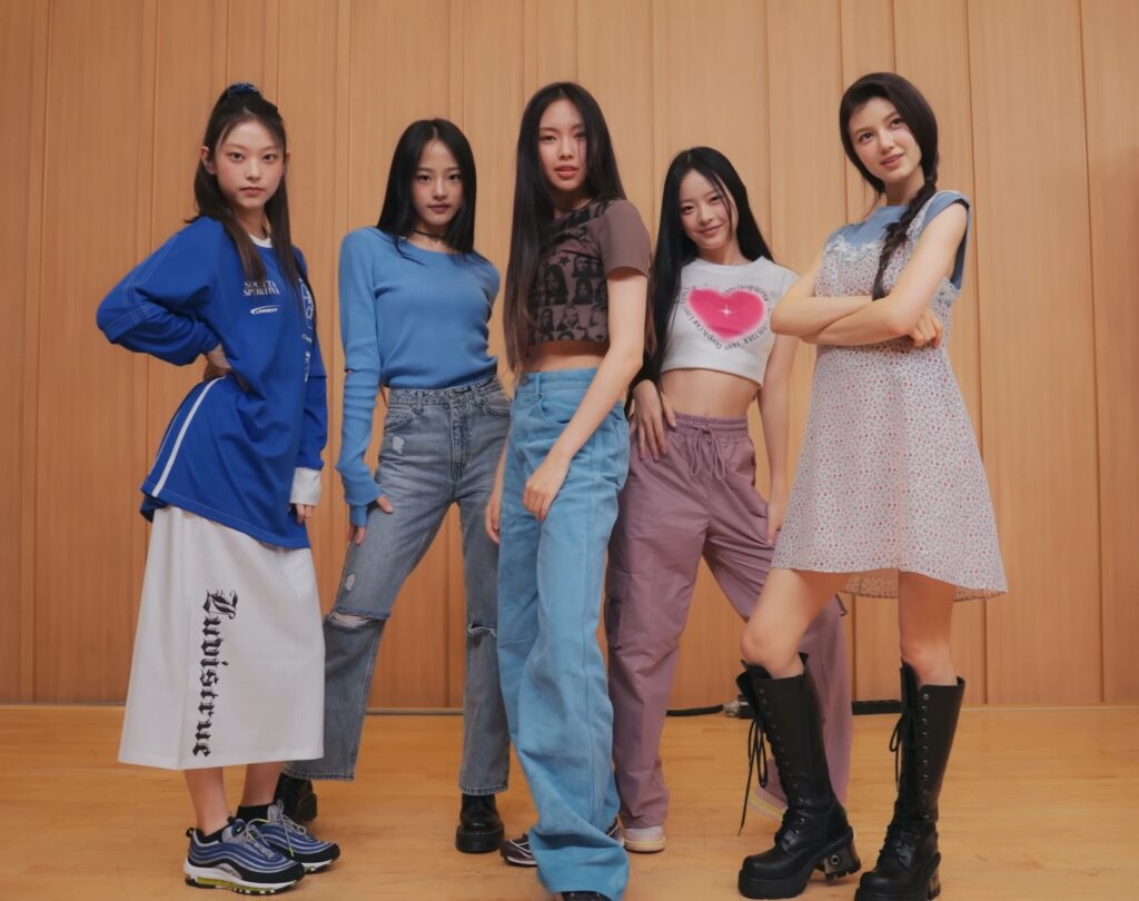 NewJeans during album promotion at SBS Radio, August 2022 (Wikimedia Commons)