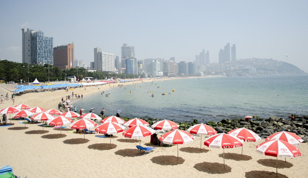 Haeundae, Busan's most famous beach, opens June 26 in 2026. (Wikimedia Commons)