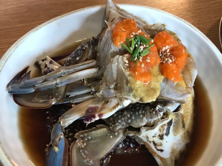 Ganjang-gejang (soy-marinated raw crab).