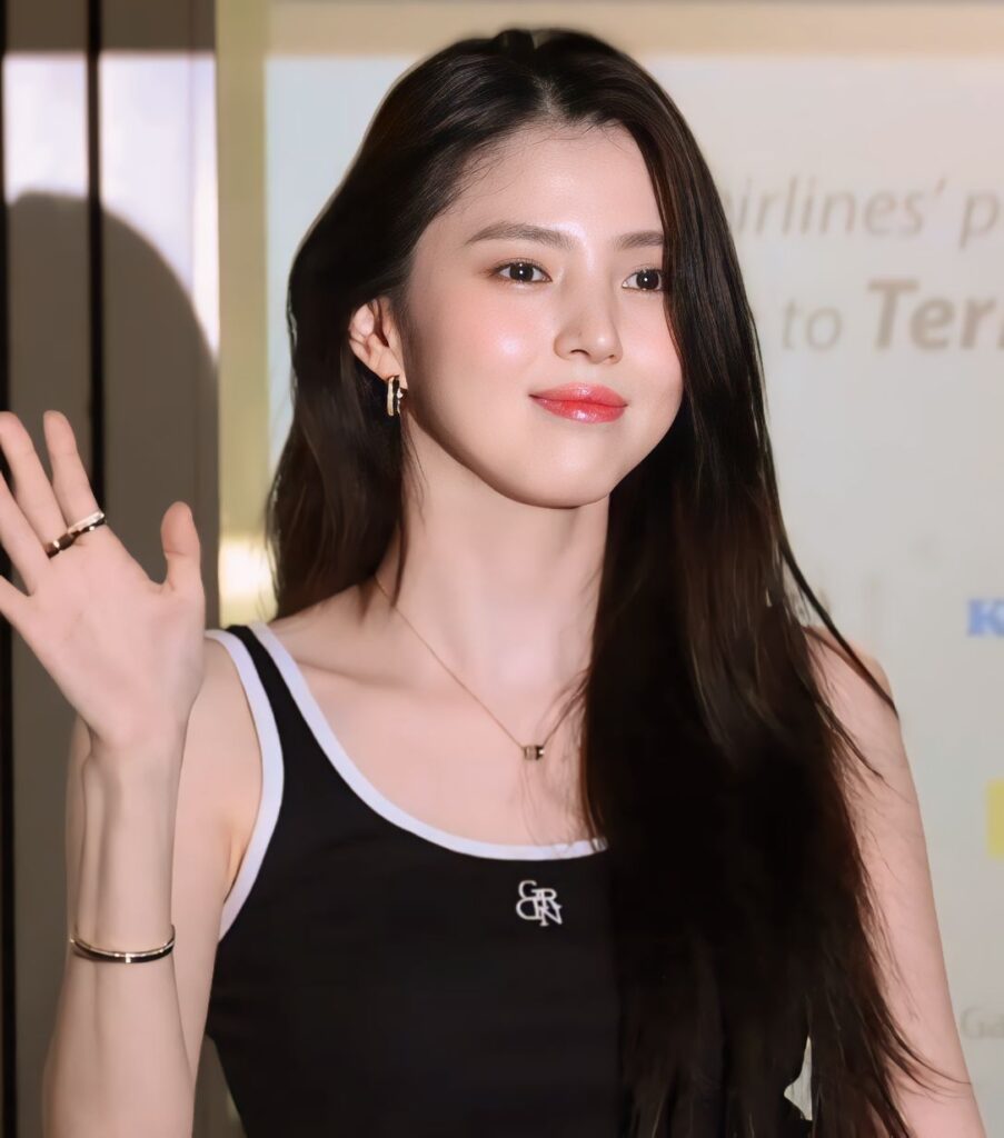 Han So-hee (νμν¬), who plays sleuth Yoon Chae-ok β a press event photo, not a still from the drama (Photo: ν°λΉν
TV10, CC BY 3.0 via Wikimedia Commons)