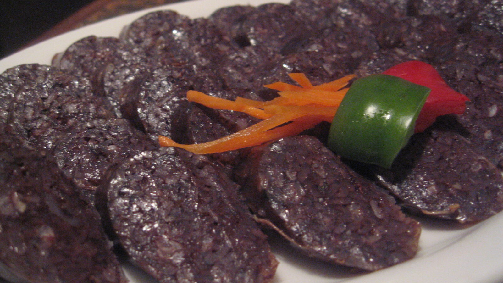 Sundae (순대), Korean blood sausage, served on a plate.